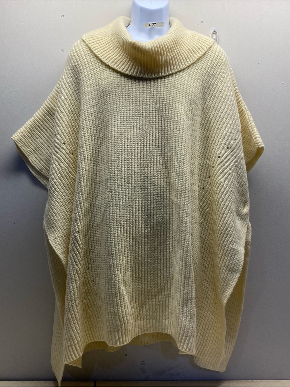 Lane Bryant Cream Ribbed Cowl-Neck Poncho